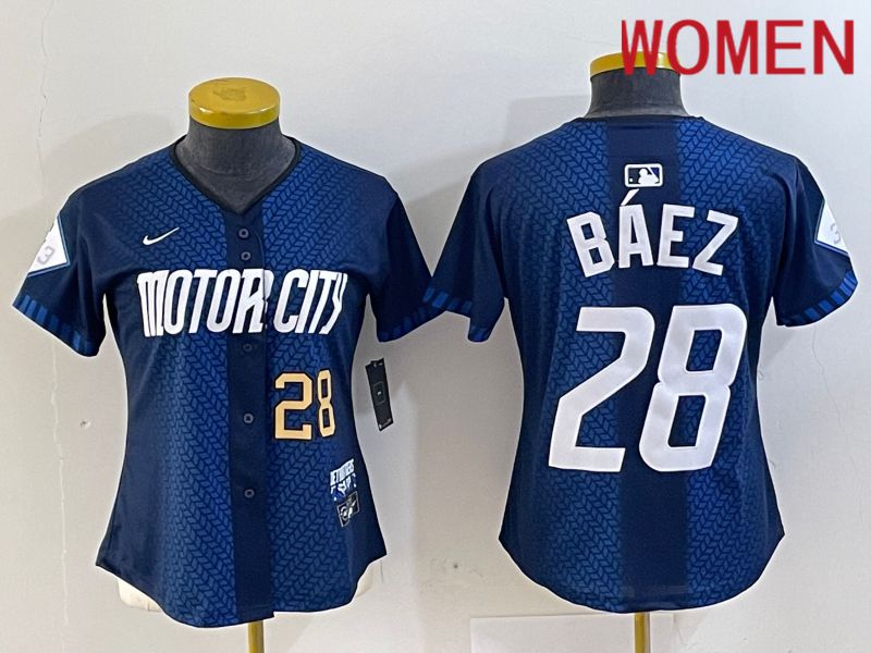 Women Detroit Tigers #28 Baez Blue City Edition Nike 2024 MLB Jersey style 2